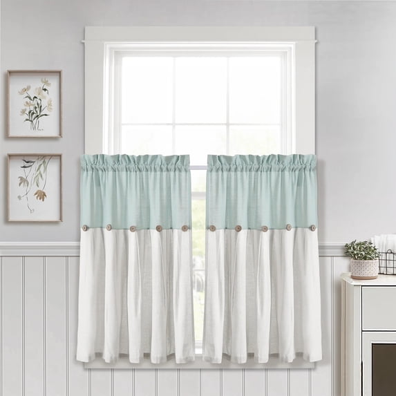 Lush Decor Linen Button Kitchen Tiers - Blue/White - 29 x 24