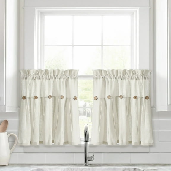 Lush Decor Linen Button Kitchen Tiers - Blue/White - 29 x 24