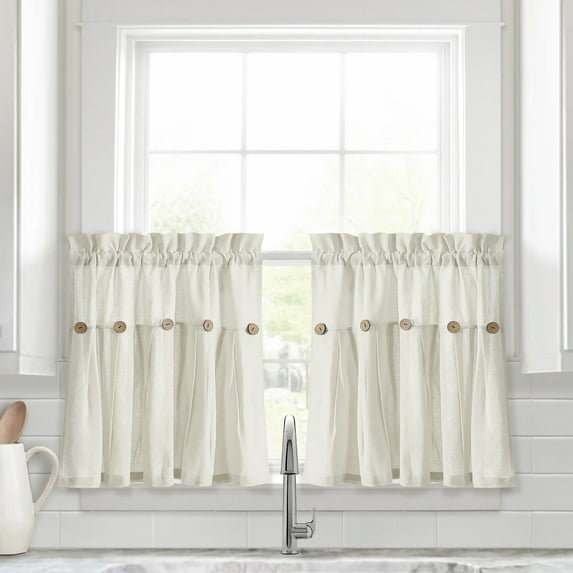 Lush Decor Linen Button Kitchen Tiers - Blue/White - 29 x 24