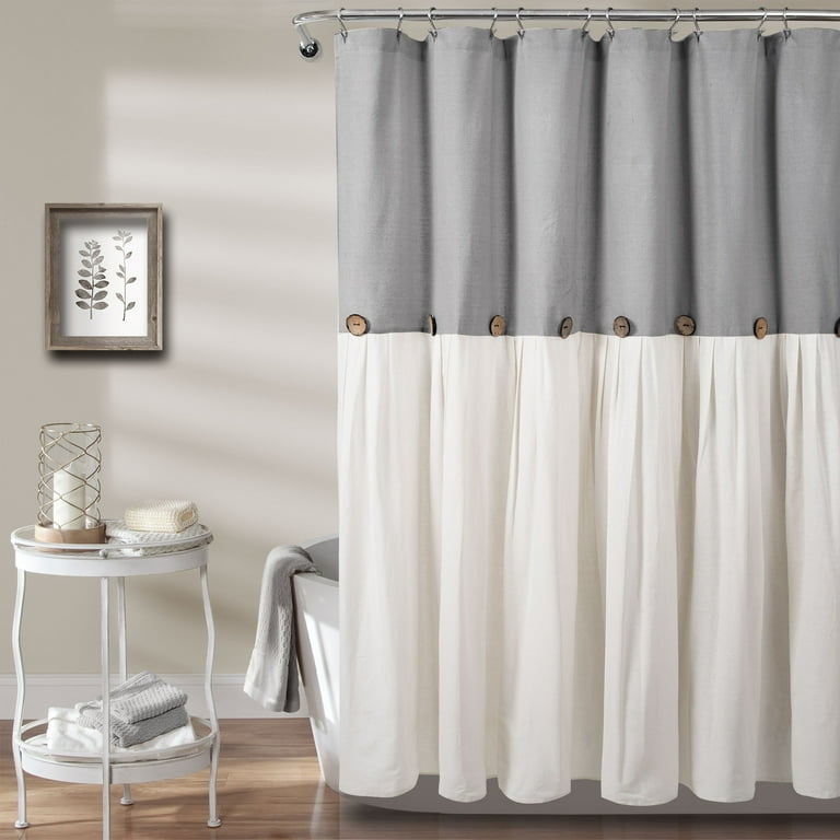 Lush Decor Linen Button Shower Curtain Gray White Single 72X78