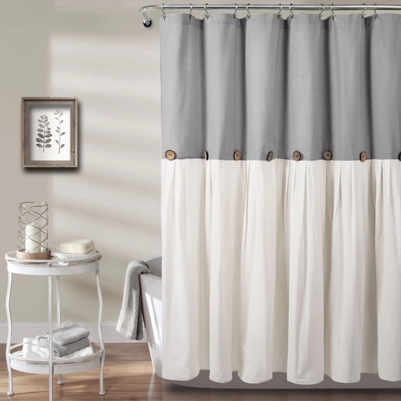 Lush Decor Linen Button Shower Curtain Gray/White Single 72X84