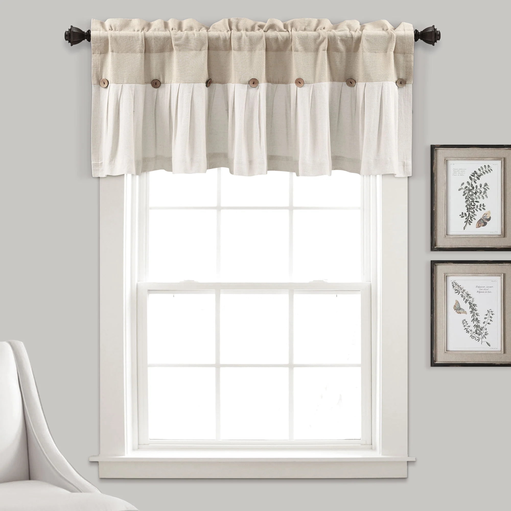 Linen Button Pleated Rod Pocket Window Valance