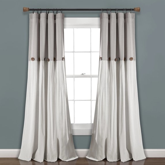 Lush Decor Linen Button Window Curtain Panel Single Gray/White 40X120