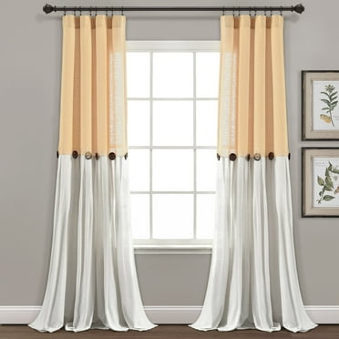 Lush Decor Linen Button Window Curtain Panel Single Yellow/White 40X108