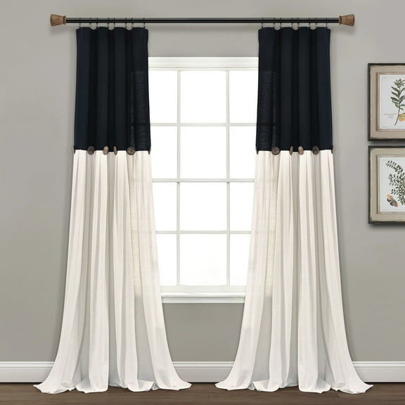 Lush Decor Linen Button Window Panel - Black/White - Single - 108 x 40