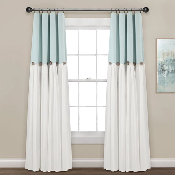 Lush Decor Linen Button Window Panel Blackout - Blue/White-Single-84 x 40
