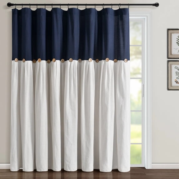 Lush Decor Linen Button Window Panel - Blue/White - Single - 84 x 40