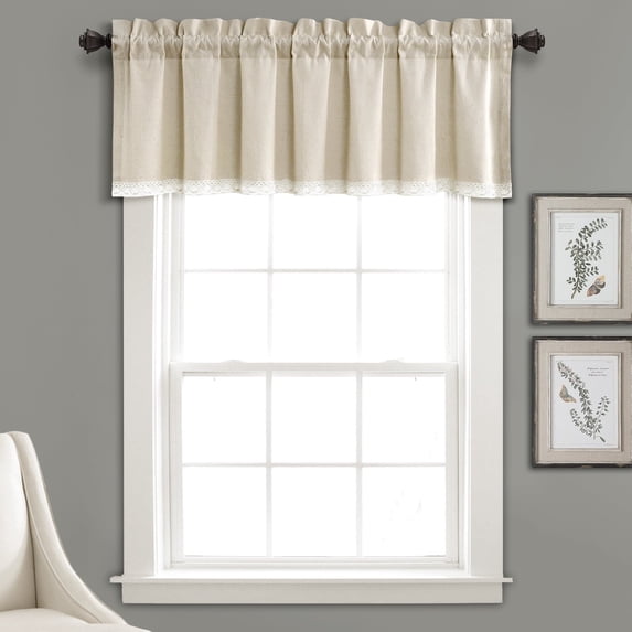 Lush Decor Linen Lace Lace 18" x 52" + 2" Header Lace Dark Linen Cotton Blend 3" Rod Pocket Single Valance