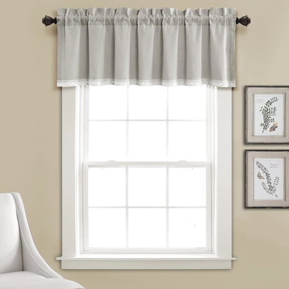 Lush Decor Linen Lace Lace 18" x 52" + 2" Header Lace Light Gray Cotton Blend 3" Rod Pocket Single Valance