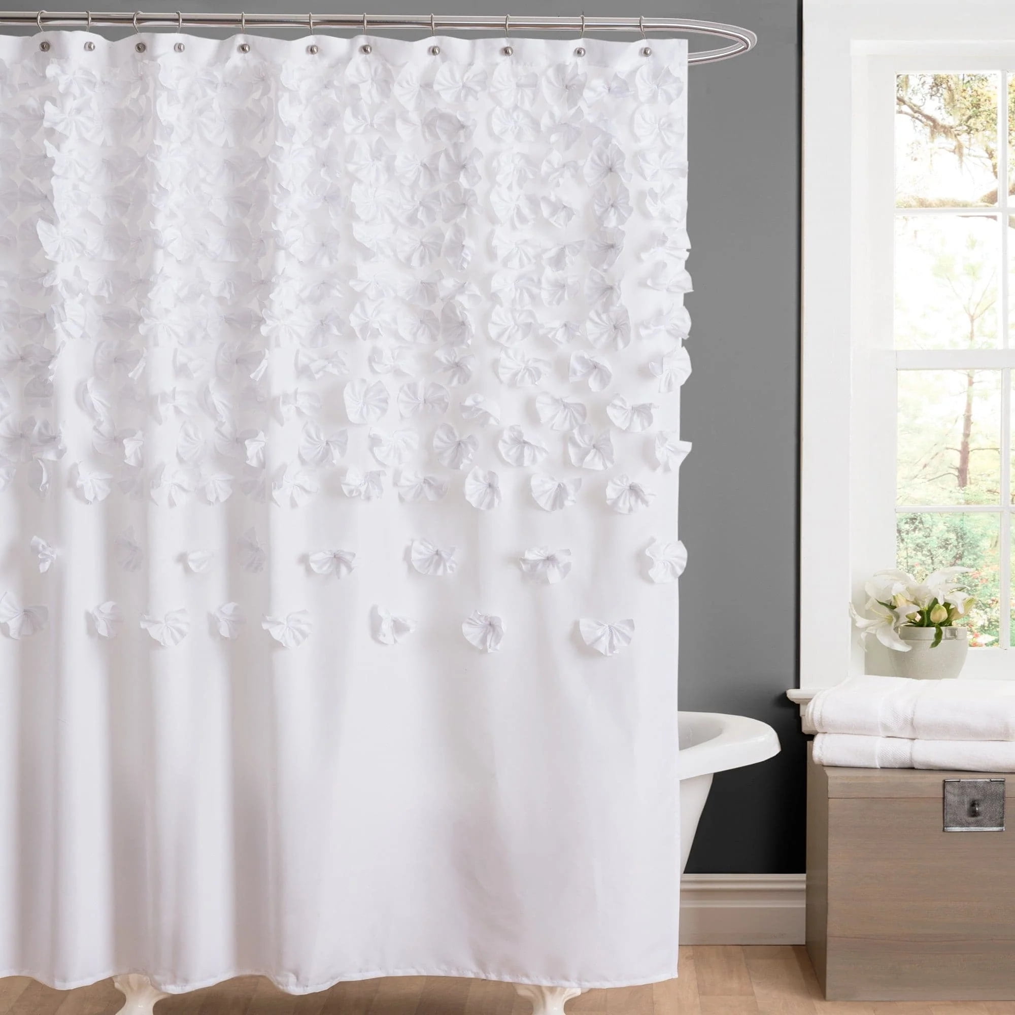 Lush Decor Lucia Textured Shower Curtain, 72x72, White, Single