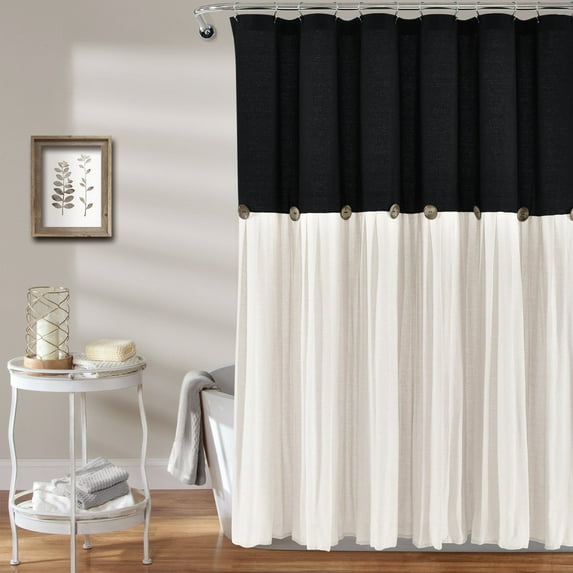 Lush Decor Lush Décor Black White Shower Curtain, Linen Button, Cotton Blend, 72" x 72"