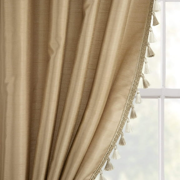 Lush Decor Luxury Regency Faux Silk Two Tone Tassel Window Panels - Taupe- 84 x 52