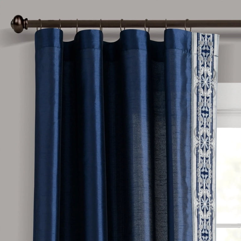 Lush Decor Modern Faux Linen Curtain Panel Pair With Attached Valance - 84" L X 52" W, Blue
