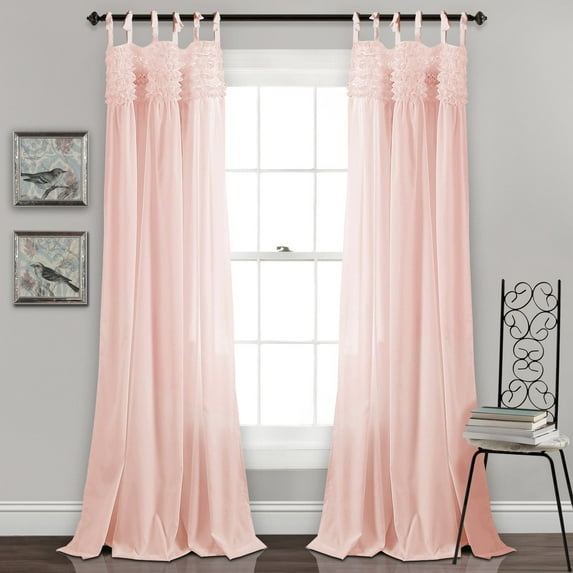 Lush Decor Lydia Ruffle Ruffle 84" x 40" Solid Blush 100% Polyester Tie-Top 2-Pc Set Window Panel