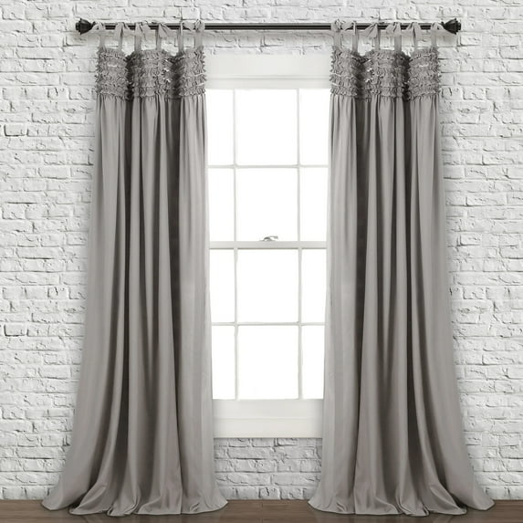 Lush Decor Lydia Ruffle Ruffle 84" x 40" Solid Gray Tie-Top 2-Pc Set Window Panel