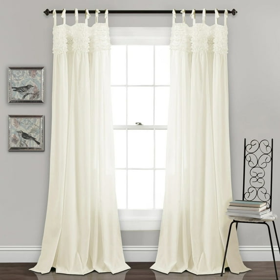 Lush Decor Lydia Ruffle Ruffle 84" x 40" Solid Ivory Tie-Top 2-Pc Set Window Panel