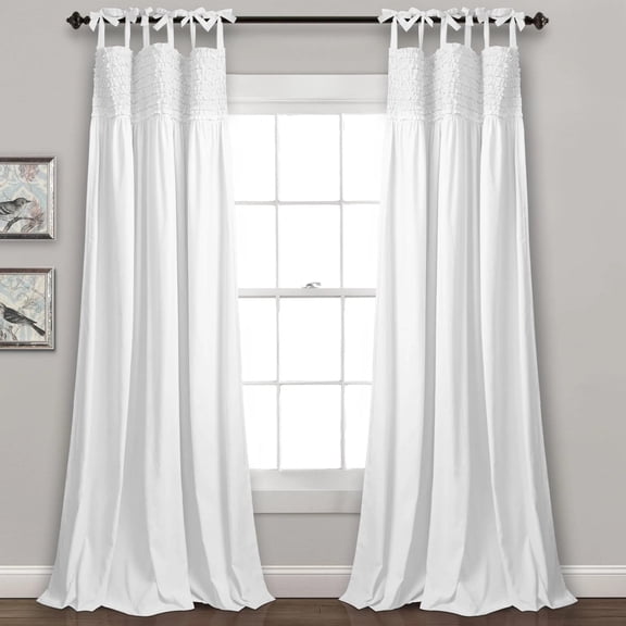 Lush Decor Lydia Ruffle Ruffle 95" x 40" Solid White 100% Polyester Tie-Top Pair Window Panel