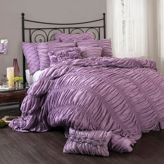 Lush Decor Madelynn 3-Piece Bedding Comforter Set, Purple, Queen