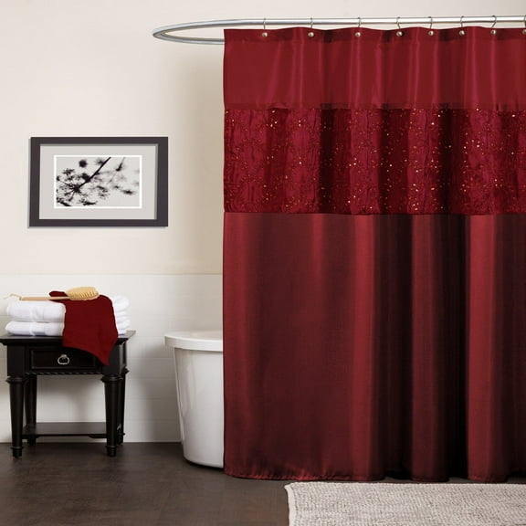 Lush Decor Maria Solid Shower Curtain, 72x72, Red, Single