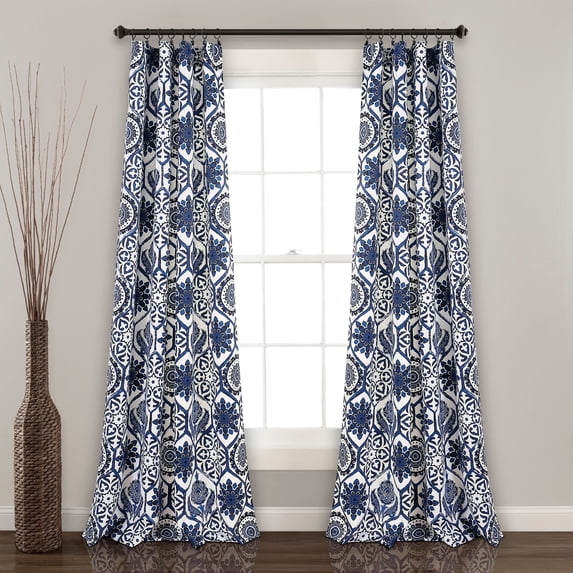 Lush Decor Marvel Room Darkening 84" x 52" Suzani Navy 100% Polyester 3" Rod Pocket 2-Pc Set Window Panel