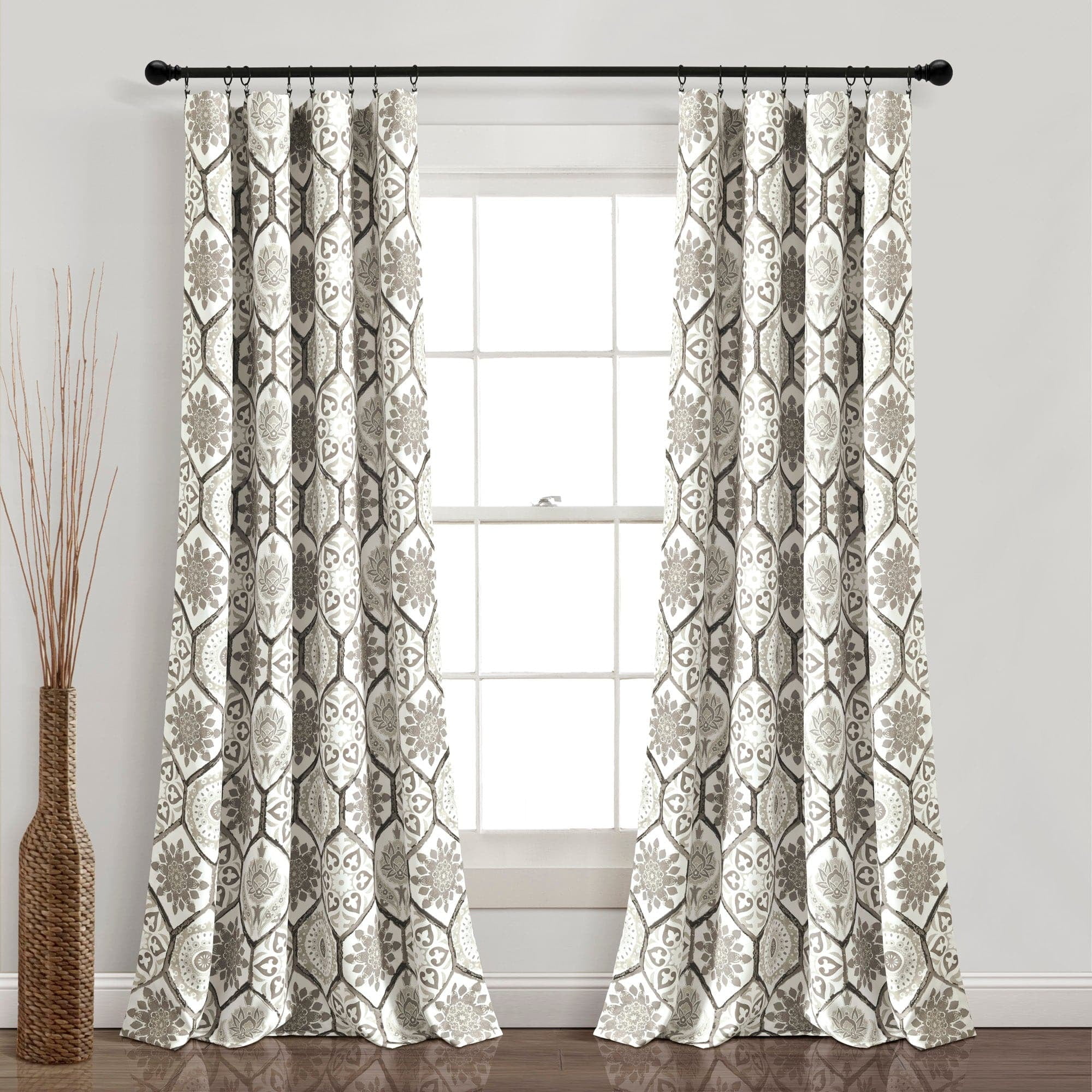 Neutral Suzani Pattern Polyester Blackout Window Panels, 52"W x 84"L
