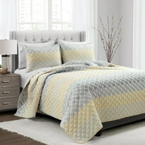 Lush Decor Medallion Ombre Quilt Yellow/Gray 3Pc Set Full/Queen