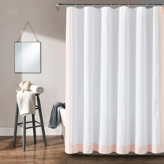 Lush Decor Micro Fiber Block Border Shower Curtain White/Blush Single 72X72