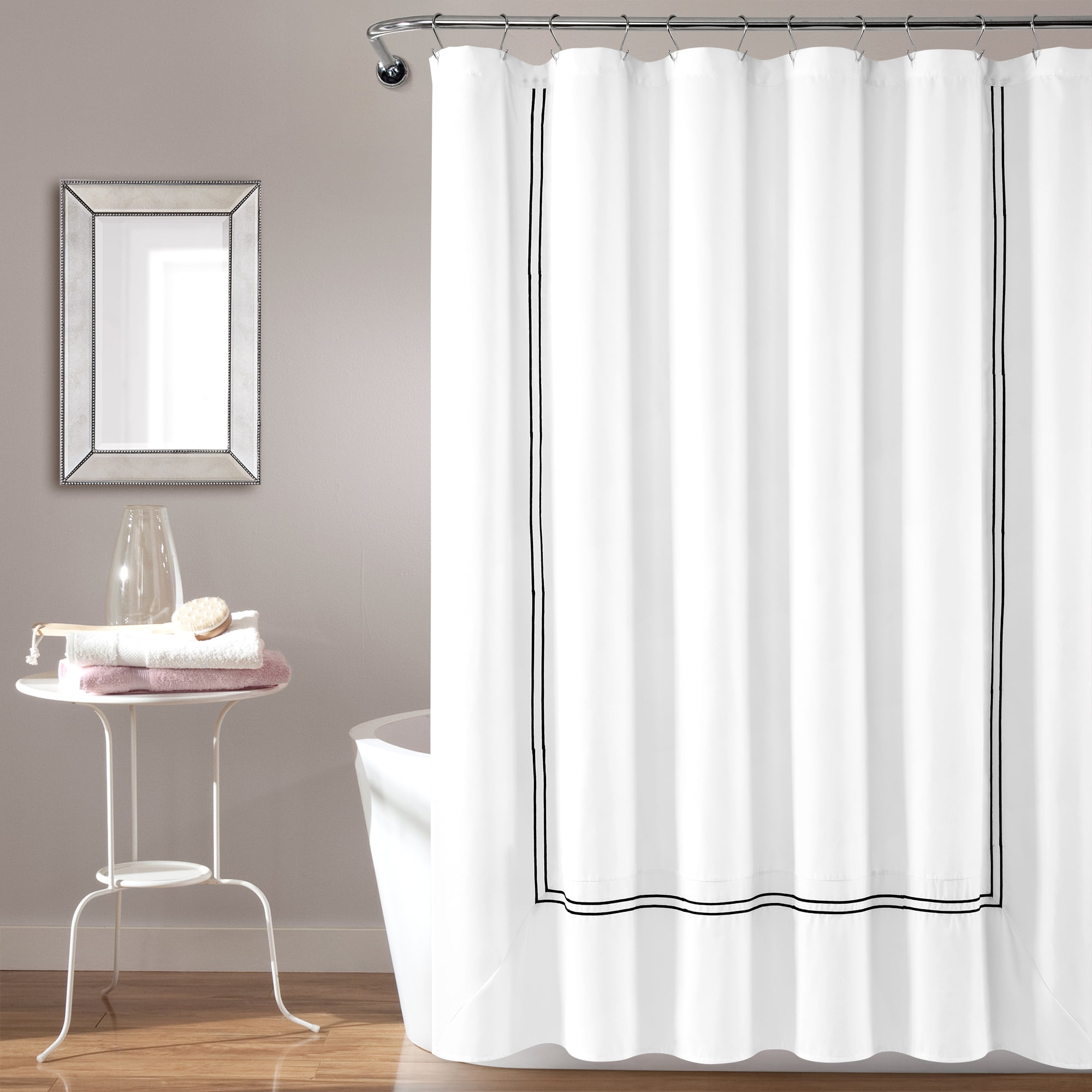 Lush Decor Micro Fiber Hotel Collection Shower Curtain White/Black Single 72X72