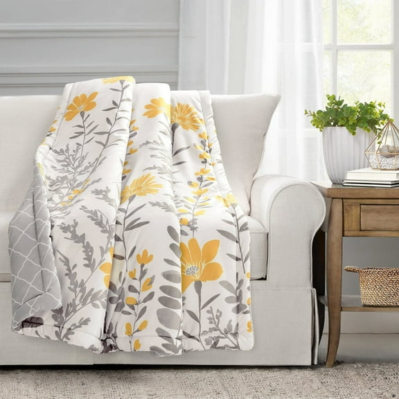 Lush Decor Microfiber Aprile Throw Yellow/Gray Single 50X60