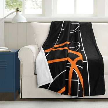 Lush Decor Microfiber Basketball Game Sherpa Throw Black/Orange Single 50X60