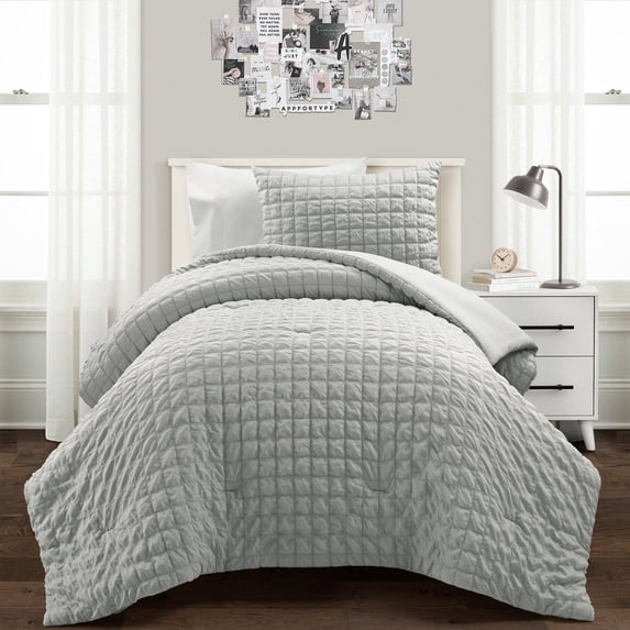 Lush Decor Microfiber Crinkle Textured Dobby Comforter Light Gray 2Pc Set Twin-Xl