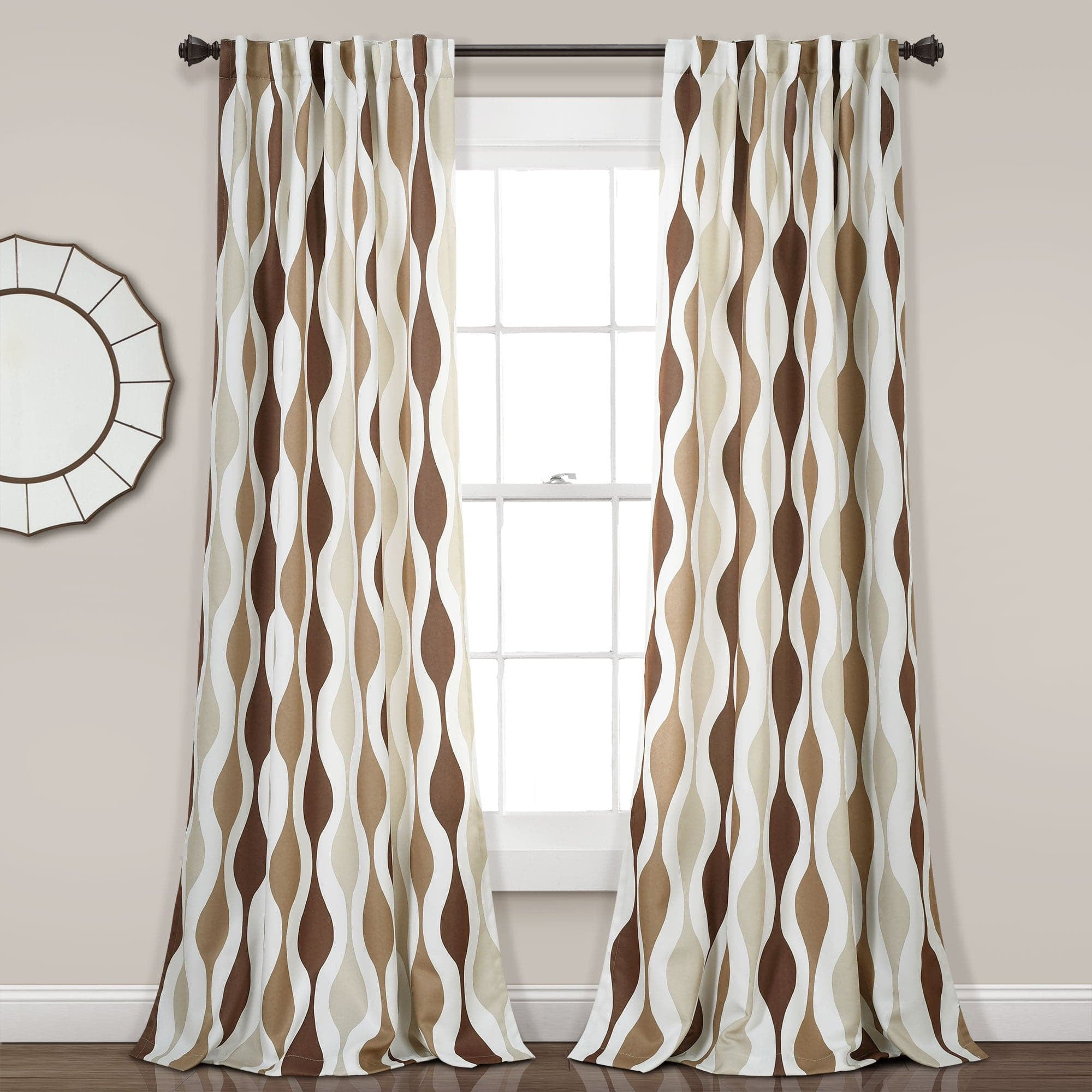Neutral Pleated Polyester Blackout Window Curtain Panel Pair