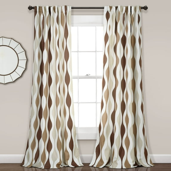 Lush Decor Mid Century Geo Light Filtering Window Curtain Panels Neutral 52X84 Set