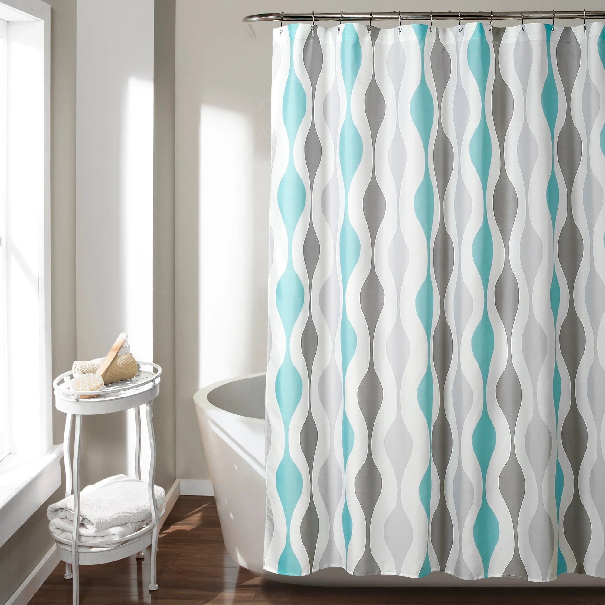 Mid Century Modern Geometric Multicolor Fabric Shower Curtain