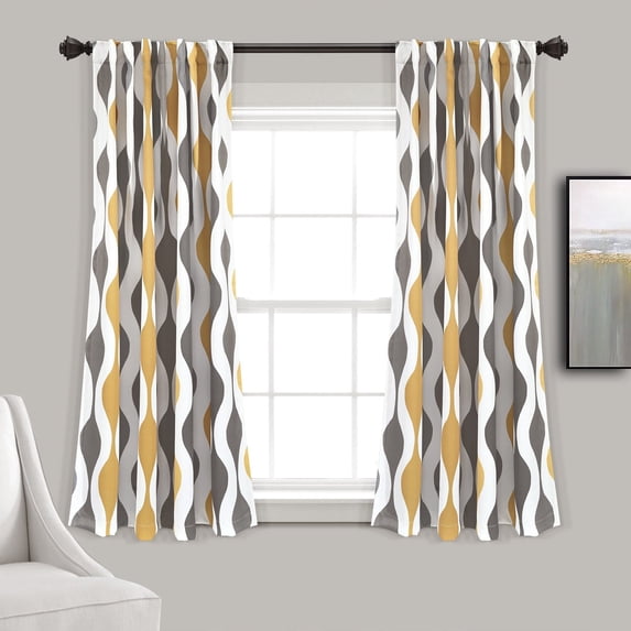 Lush Decor Mid Century Geo Room Darkening 63" x 52" Geometric Gold 100% Polyester 3" Back Tab Rod Pocket Pair Window Panel