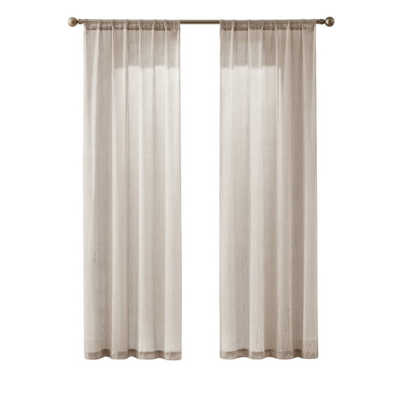 Lush Decor Milla Knitted Textured Sheer Window Curtain Panels Pair 36" W x 84" L Champagne - Gold Sheer Curtains - Long Curtains - Modern Home Decor