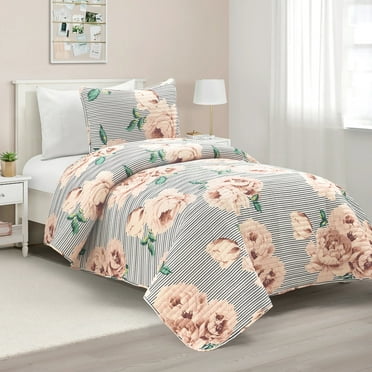 Lush Decor Mira Vintage Floral Oversized Quilt Dusty Rose/Black 2Pc Set Twin-Xl
