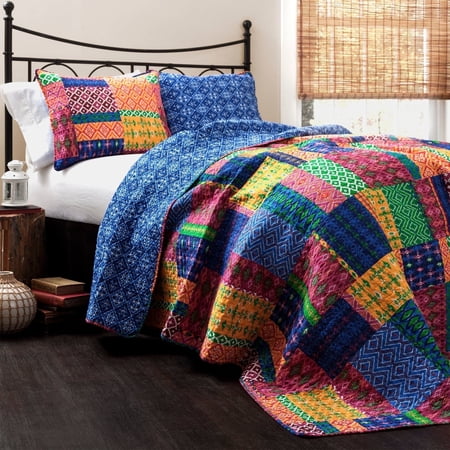 Lush Decor Misha Patchwork Cotton Reversible Quilt, Full/Queen