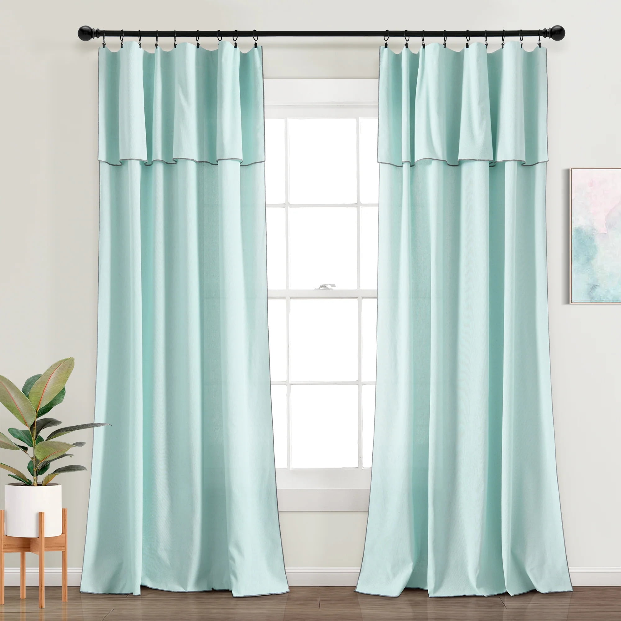 Lush Decor Modern Faux Linen Window Curtain Panels - Blue - 84 x 52