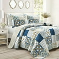 thumbnail image 1 of Lush Decor Monique Geometric Print Pattern Cotton Lightweight Reversible Quilt, Full/Queen, Navy/Mustard, 3-pc set includes: 1 Quilt, 2 Pillow Shams, 1 of 7