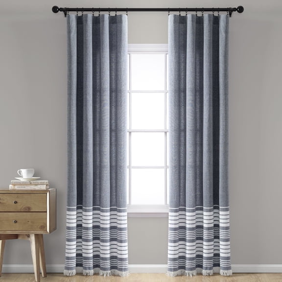 Lush Decor Nantucket Tassel 84" x 40" Stripe Navy 100% Cotton 3" Rod Pocket Pair Window Panel