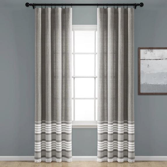 Lush Decor Nantucket Tassel 95" x 40" Stripe Gray 100% Cotton 3" Rod Pocket Pair Window Panel
