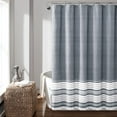 thumbnail image 1 of Lush Decor Nantucket Yarn Dyed Cotton Tassel Fringe Stripe Shower Curtain, 72x72, Navy, Single, 1 of 11