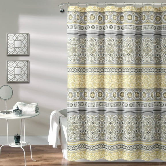 Lush Decor Nesco Yellow/Gray Stripes Shower Curtain, 72" x 72"