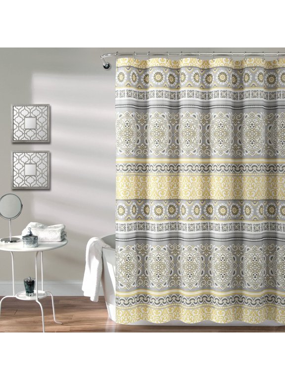 Nesco Yellow/Gray Stripes Shower Curtain, 72" x 72"