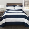 thumbnail image 1 of Lush Decor New Berlin Stripe Quilt Navy/White 3Pc Set King, 1 of 5