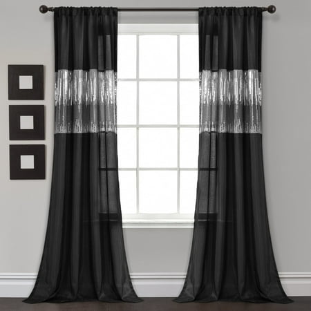 Lush Decor Night Sky Sparkling Sequins Stripe Pattern 3" Rod Pocket Light Filtering Window Curtain For Girls Room, Black, 84"L x 42"W, Single Panel price history and forecast - Lush Decor 16T006097
