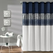 Lush Decor Night Sky Sparkling Sequins Stripe Polyester Shower Curtain, Navy/White, 72"L x 72"W, Single