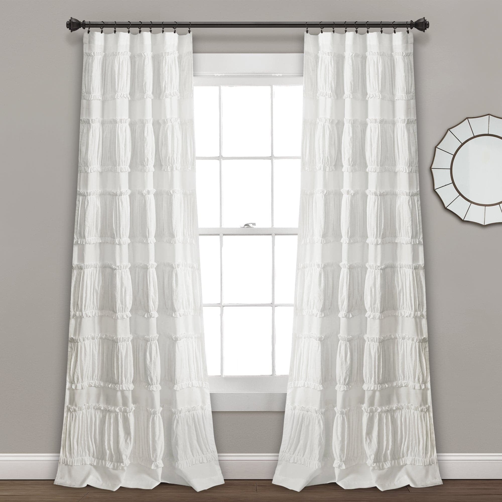 Lush Decor Nova Ruffle Ruffle 84" x 42" Textured White 3" Rod Pocket 2-Pc Set Window Panel