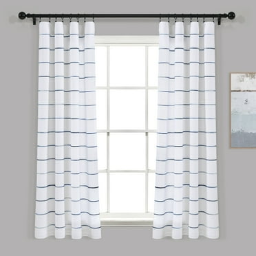 Lush Decor Ombre Stripe Yarn Dyed Cotton Window Curtain Panels Navy/Multi 40x63 Set
